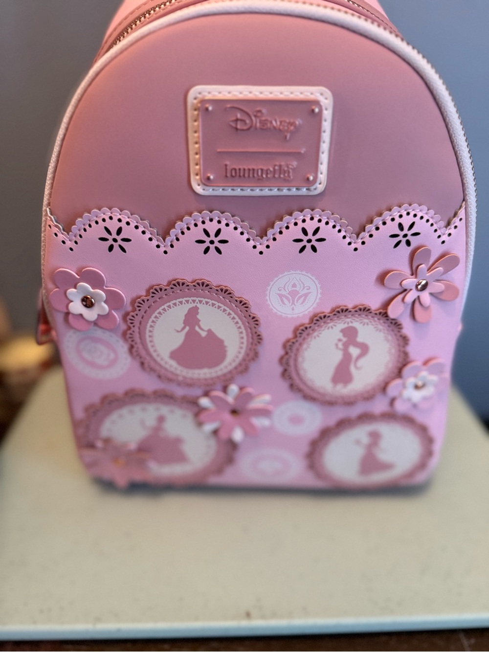 Loungefly Pink Disney Princess Mini Backpack with Floral Cameos